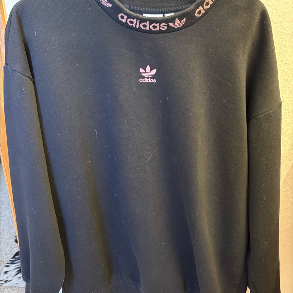 Adidas Black Crewneck with Pink Accents
